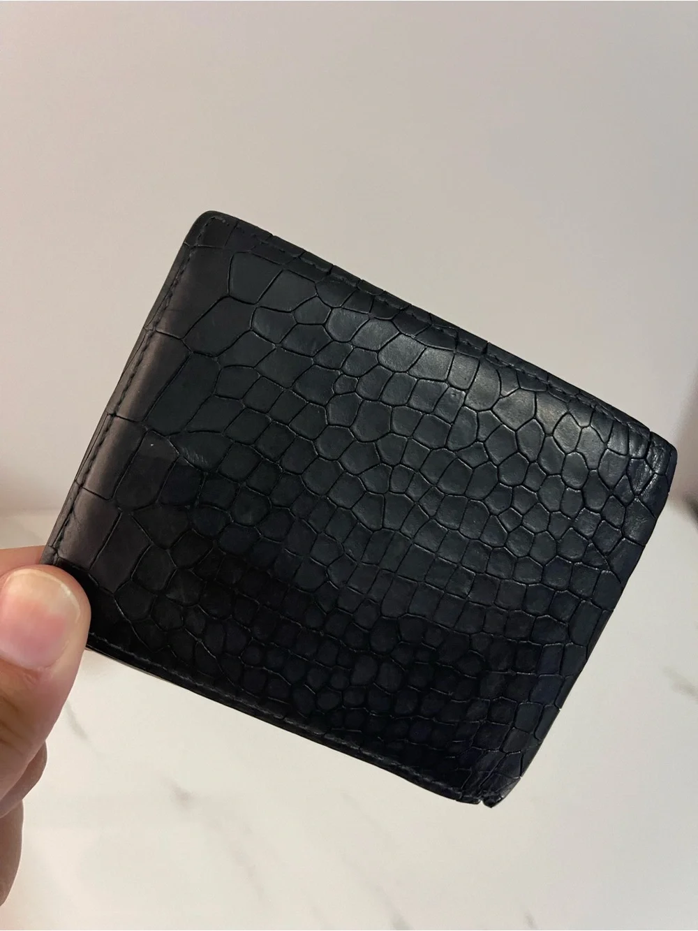 Jimmy Choo Black Croc-Embossed Leather Bi-Fold Wallet